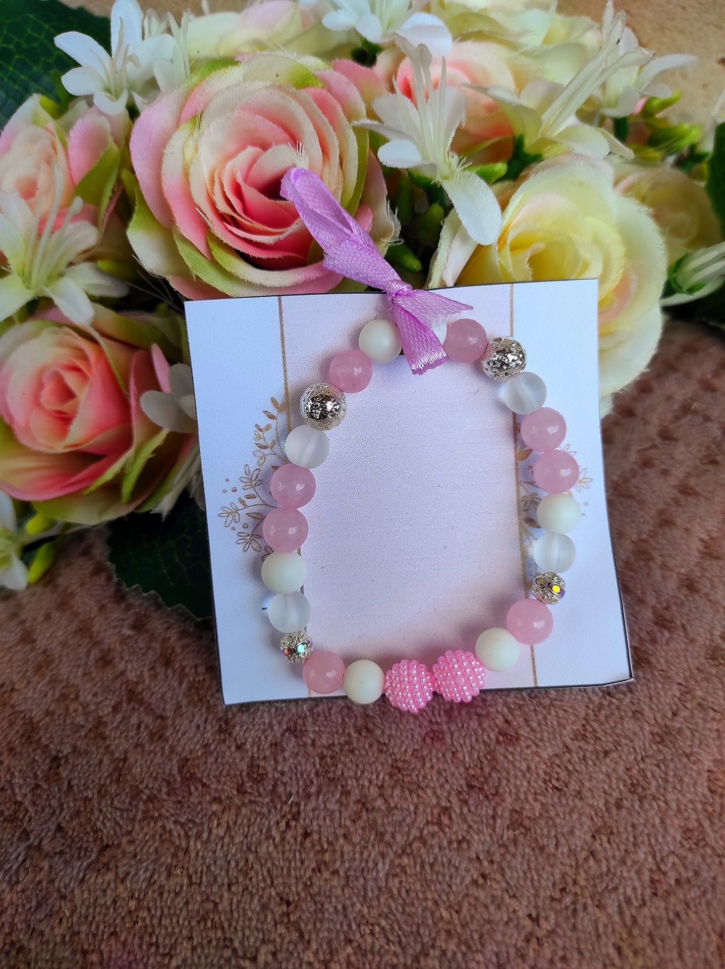 Szolid rózsakvarc szeretet ásvány karkötő